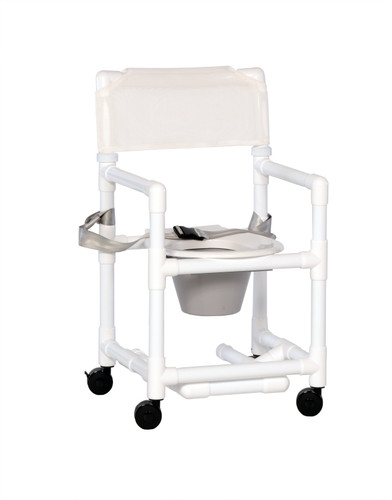 Commode / Shower Chair ipu Standard Fixed Arm PVC Frame Mesh Back 17-1/4 Inch Seat Width VL SC17 P FRSB WHITE Each/1