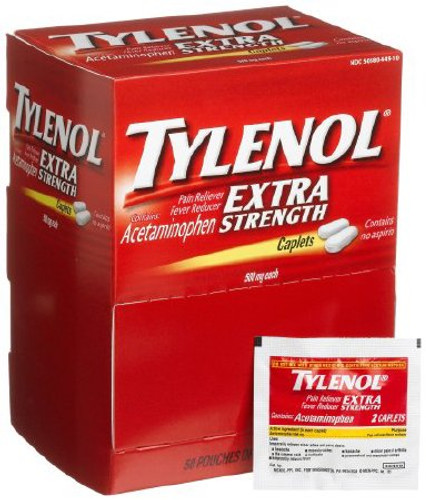 Pain Relief Tylenol 500 mg Strength Acetaminophen Caplet 50 per Box 300450449108