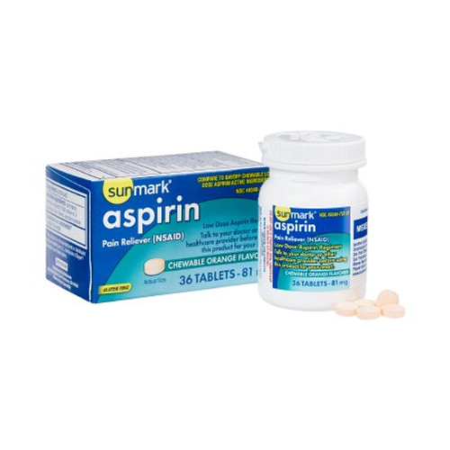 Pain Relief sunmark 81 mg Strength Aspirin Chewable Tablet 36 per Box 49348075707 Box/36