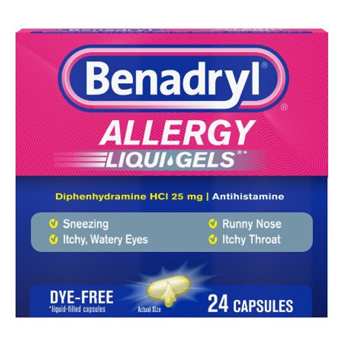 Allergy Relief Benadryl 25 mg Strength Gelcap 24 per Box 10312547170212