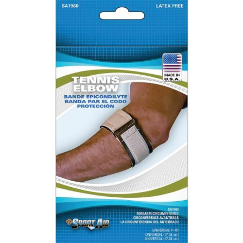Tennis Elbow Support Sport-Aid One Size Fits Most D-Ring / Hook and Loop Strap Closure Strap Left or Right Elbow 3 Inch Width Beige SA1960 BEI UN Each/1