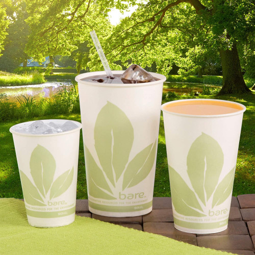 Drinking Cup Bare Eco-Forward 12 oz. Leaf Print Wax Coated Paper Disposable R12BB-JD110 Case/20