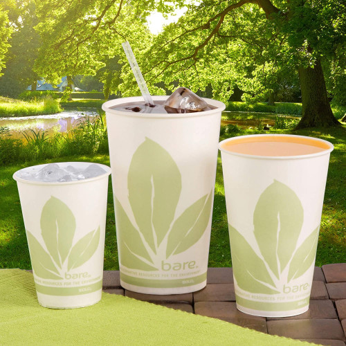 Drinking Cup Bare Eco-Forward 9 oz. Leaf Print Wax Coated Paper Disposable R9BB-JD110 Case/20