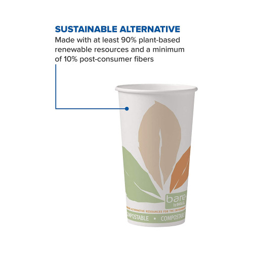 Drinking Cup Bare Eco-Forward 20 oz. Leaf Print Paper Disposable 420PLA-J7234 Case/15