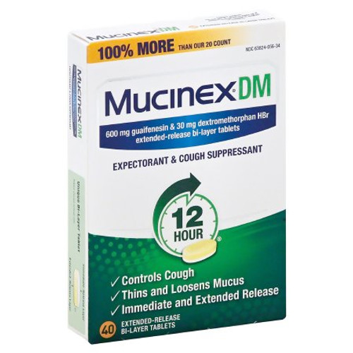 Cold and Cough Relief Mucinex DM 600 mg - 30 mg Strength Tablet 40 per Bottle 63824005634 Carton/40