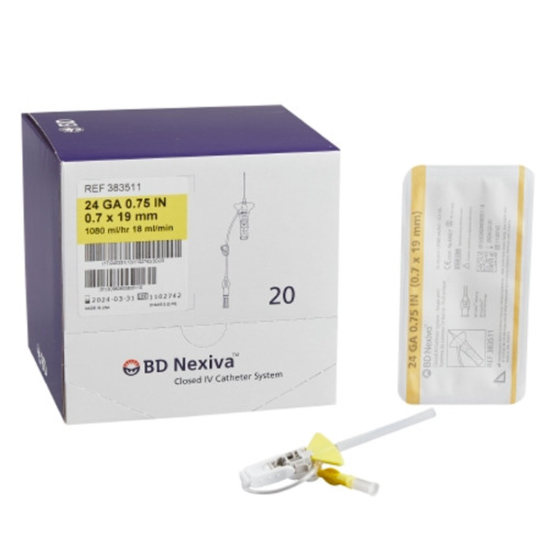 Closed IV Catheter Nexiva 24 Gauge 3/4 Inch Sliding Safety Needle 383511 Each/1