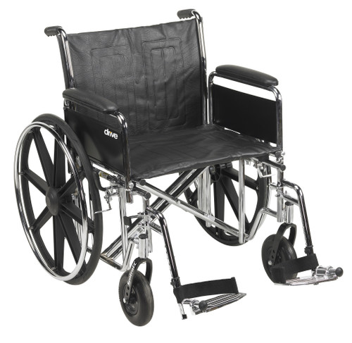 Bariatric Wheelchair drive Sentra EC Heavy Duty Dual Axle Full Length Arm Removable Padded Arm Style Elevating Legrest Black Upholstery 22 Inch Seat Width 450 lbs. Weight Capacity STD22ECDFA-ELR Each/1