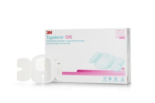 Antimicrobial I.V. Specialty Dressing 3M Tegaderm CHG CHG Chlorhexidine Gluconate / Film 2-3/4 X 3-3/8 Inch Sterile 1660 Box/25
