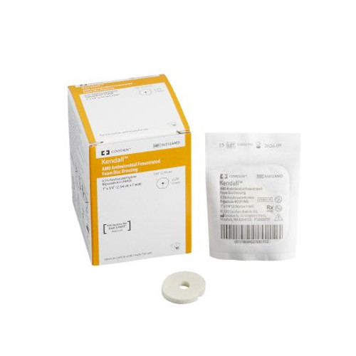 Antimicrobial Foam Dressing Kendall AMD 1/4 X 1 Inch Fenestrated Round Non-Adhesive without Border Sterile 55512AMD
