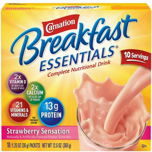 Oral Supplement Carnation Breakfast Essentials Strawberry Sensation Flavor Powder 36 Gram Individual Packet 11001937