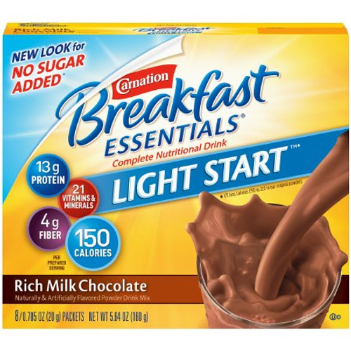 Oral Supplement Carnation Breakfast Essentials No Sugar Added Rich Milk Chocolate Flavor Powder 20 Gram Individual Packet 12159425 Case/64