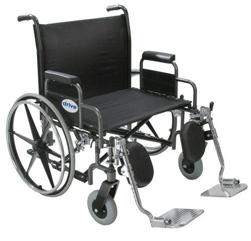 Bariatric Wheelchair drive Sentra Heavy Duty Full Length Arm Removable Padded Arm Style Elevating Legrest Black Upholstery 24 Inch Seat Width 500 lbs. Weight Capacity STD24DDA-ELR Each/1