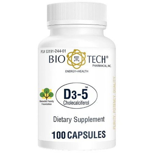 Vitamin Supplement Bio Tech Vitamin D3 5000 IU Strength Capsule 100 per Bottle 53191024401 Bottle/1