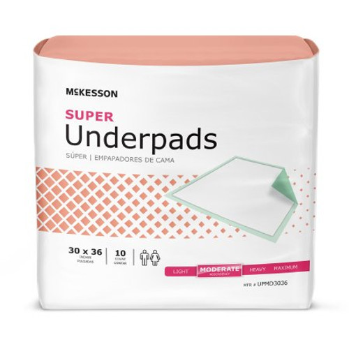 Underpad McKesson Super 30 X 36 Inch Disposable Fluff / Polymer Moderate Absorbency UPMD3036