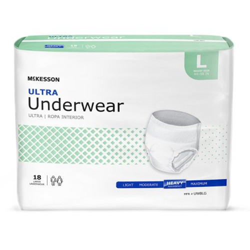 Unisex Adult Absorbent Underwear McKesson Ultra Pull On with Tear Away Seams Large Disposable Heavy Absorbency UWBLG