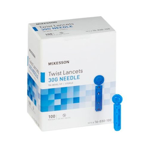 Lancet McKesson Safety Lancet Needle 1.8 mm Depth 30 Gauge Push Button Activation 16-030-100