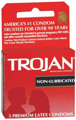 Condom Trojan Non Lubricated One Size Fits Most 3 per Box 22600092050 Box/3
