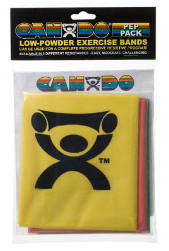 Exercise Resistance Band Set CanDo Low Powder PEP Pack Yellow / Red / Green 5 Inch X 4 Foot Easy Resistance 10-5280 Pack/3