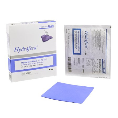 Antibacterial Foam Dressing HydroferaBLUE Classic 6 X 6 Inch Square Non-Adhesive without Border Sterile HB6614