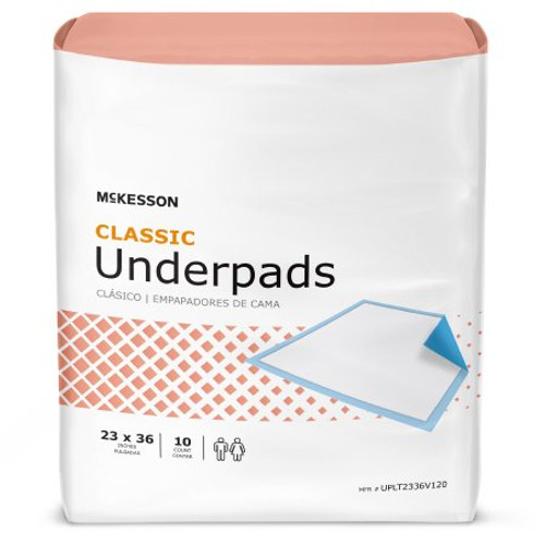 Underpad McKesson Classic 23 X 36 Inch Disposable Fluff / Polymer Light Absorbency UPLT2336V120