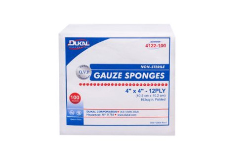 Gauze Sponge Dukal Cotton 12-Ply 4 X 4 Inch Square NonSterile 4122-100