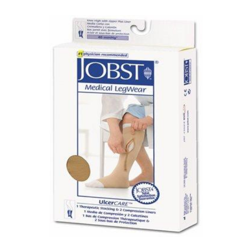 Zippered Compression Stocking and Liner JOBST UlcerCARE Knee High / Left Zipper X-Large Beige Open Toe 114488 Each/1