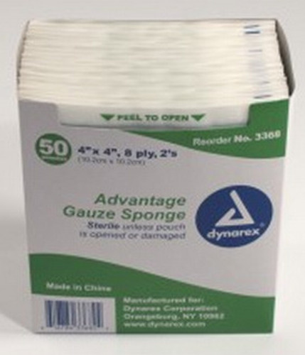 Gauze Sponge Advantage Gauze 8-Ply 4 X 4 Inch Square Sterile 3368 Box/25