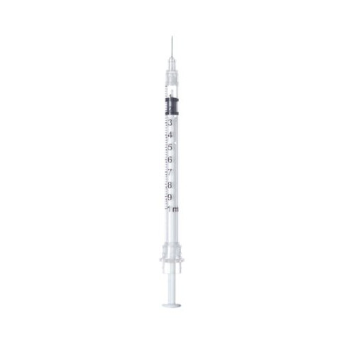 Tuberculin Syringe with Needle Sol-Care 1 mL 30 Gauge 1/2 Inch Attached Needle Retractable Needle 100082IM Box/100