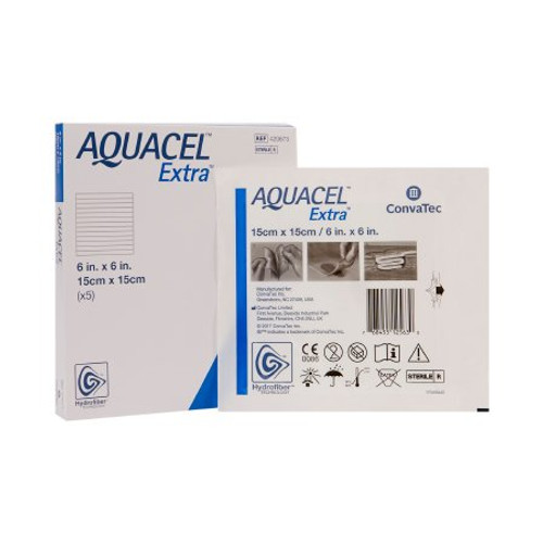 Hydrofiber Dressing Aquacel Extra Hydrofiber Sodium Carboxymethylcellulose 6 X 6 Inch 420673