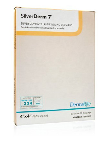 Silver Wound Contact Layer Dressing SilverDerm7 4 X 4 Inch Square Sterile 00550E