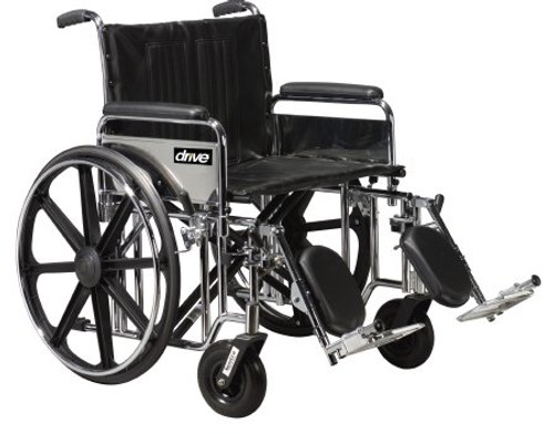 Bariatric Wheelchair drive Sentra EC Heavy Duty Dual Axle Full Length Arm Removable Padded Arm Style Elevating Legrest Black Upholstery 20 Inch Seat Width 450 lbs. Weight Capacity STD20ECDFAHD-ELR Each/1