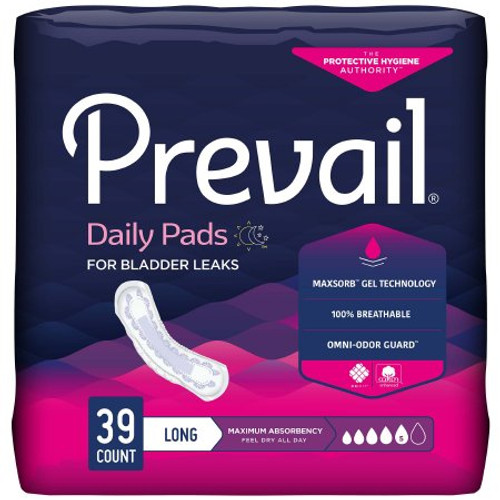 Bladder Control Pad Prevail Daily Pads 13 Inch Length Heavy Absorbency Polymer Core One Size Fits Most Adult Female Disposable PV-915/1