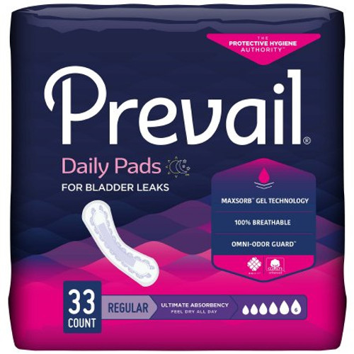 Bladder Control Pad Prevail Daily Pads Ultimate 16 Inch Length Heavy Absorbency Polymer Core One Size Fits Most Adult Female Disposable PV-923/1