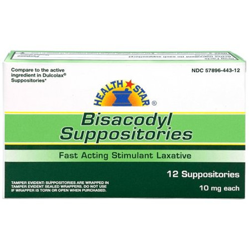 Laxative Health Star Suppository 12 per Box 10 mg Strength Bisacodyl USP 444-12-HST