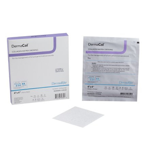 Collagen Dressing DermaCol Collagen / Sodium Alginate / Carboxyl Methylcellulose / Ethylenediamine-tetraacetic Acid EDTA 4 X 4 Inch 10 per Pack 00303E