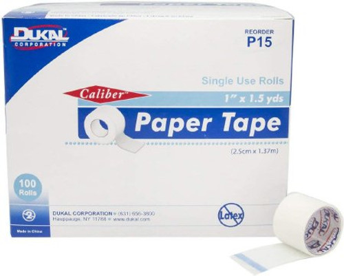 Medical Tape Caliber Single Use Roll Paper 1 inch X 1-1/2 Yard White NonSterile P15