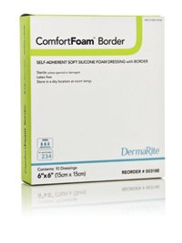 Silicone Foam Dressing ComfortFoam Border 6 X 6 Inch Square Silicone Adhesive with Border Sterile 00318E