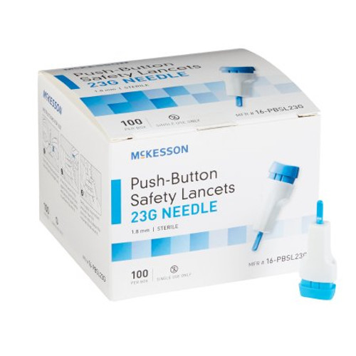 Lancet McKesson Fixed Depth Lancet Needle 1.8 mm Depth 23 Gauge Push Button Activation 16-PBSL23G