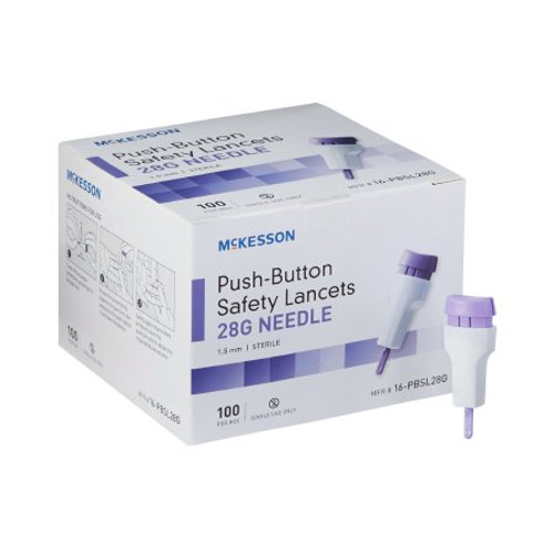 Lancet McKesson Fixed Depth Lancet Needle 1.5 mm Depth 28 Gauge Push Button Activation 16-PBSL28G