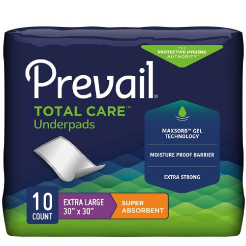 Underpad Prevail Total Care 30 X 30 Inch Disposable Polymer Heavy Absorbency UPS-120