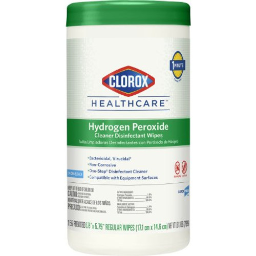Clorox Healthcare Surface Disinfectant Cleaner Premoistened Peroxide Based Manual Pull Wipe 155 Count Canister Disposable Unscented NonSterile 30825