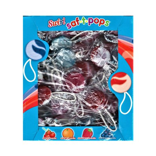 Lollipop Swirl Saf-T-Pops Blueberry / Strawberry / Orange / Cherry Vanilla Swirl Flavors 5 lbs. 00181