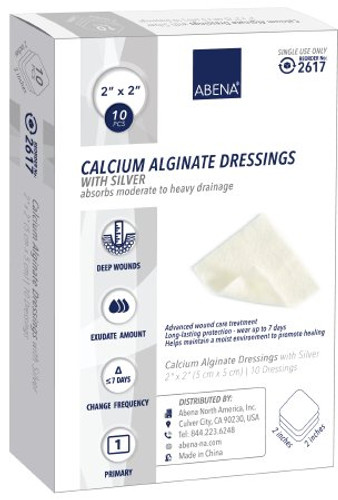 Calcium Alginate Dressing with Silver Abena 2 X 2 Inch Square Sterile 2617 Case/100