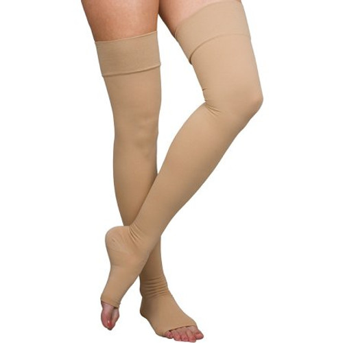 Compression Stocking Loving Comfort Thigh High Medium Beige Open Toe 1674 BEI MD