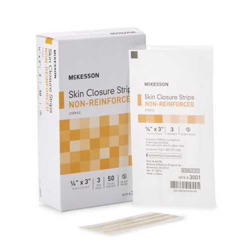 Skin Closure Strip McKesson 1/4 X 3 Inch Nonwoven Material Flexible Strip Tan 3001