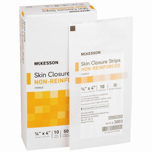 Skin Closure Strip McKesson 1/4 X 4 Inch Nonwoven Material Flexible Strip Tan 3003