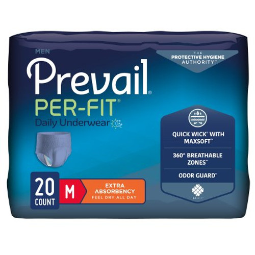 Male Adult Absorbent Underwear Prevail Per-Fit Men Pull On with Tear Away Seams Medium Disposable Moderate Absorbency PFM-512