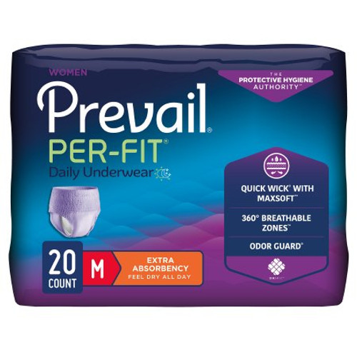 Female Adult Absorbent Underwear Prevail Per-Fit Women Pull On with Tear Away Seams Medium Disposable Moderate Absorbency PFW-512