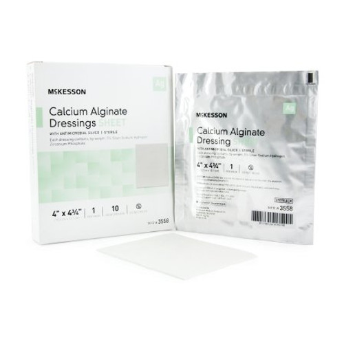 Silver Calcium Alginate Dressing McKesson 4 X 4-3/4 Inch Rectangle Sterile 3558