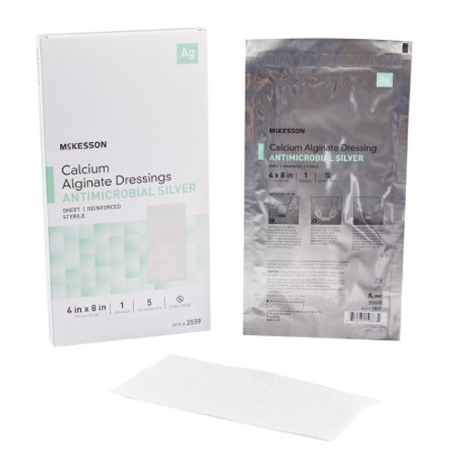 Silver Calcium Alginate Dressing McKesson 4 X 8 Inch Rectangle Sterile 3559
